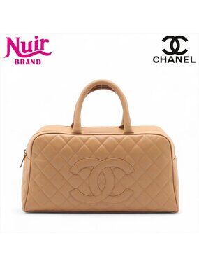 Chanel Handbag Caviar Leather Quilted Bowling Big CC Logo